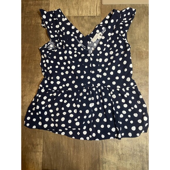 Ann Taylor Loft Top Blouse Womens XS Blue White Polka Dots Sleeveless - Picture 1 of 4